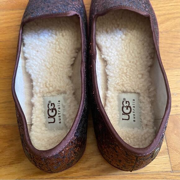 UGG Australia | Alloway Glitter Flats Loafers Slip-on Chocolate Red Size 6.5 - Picture 7 of 10